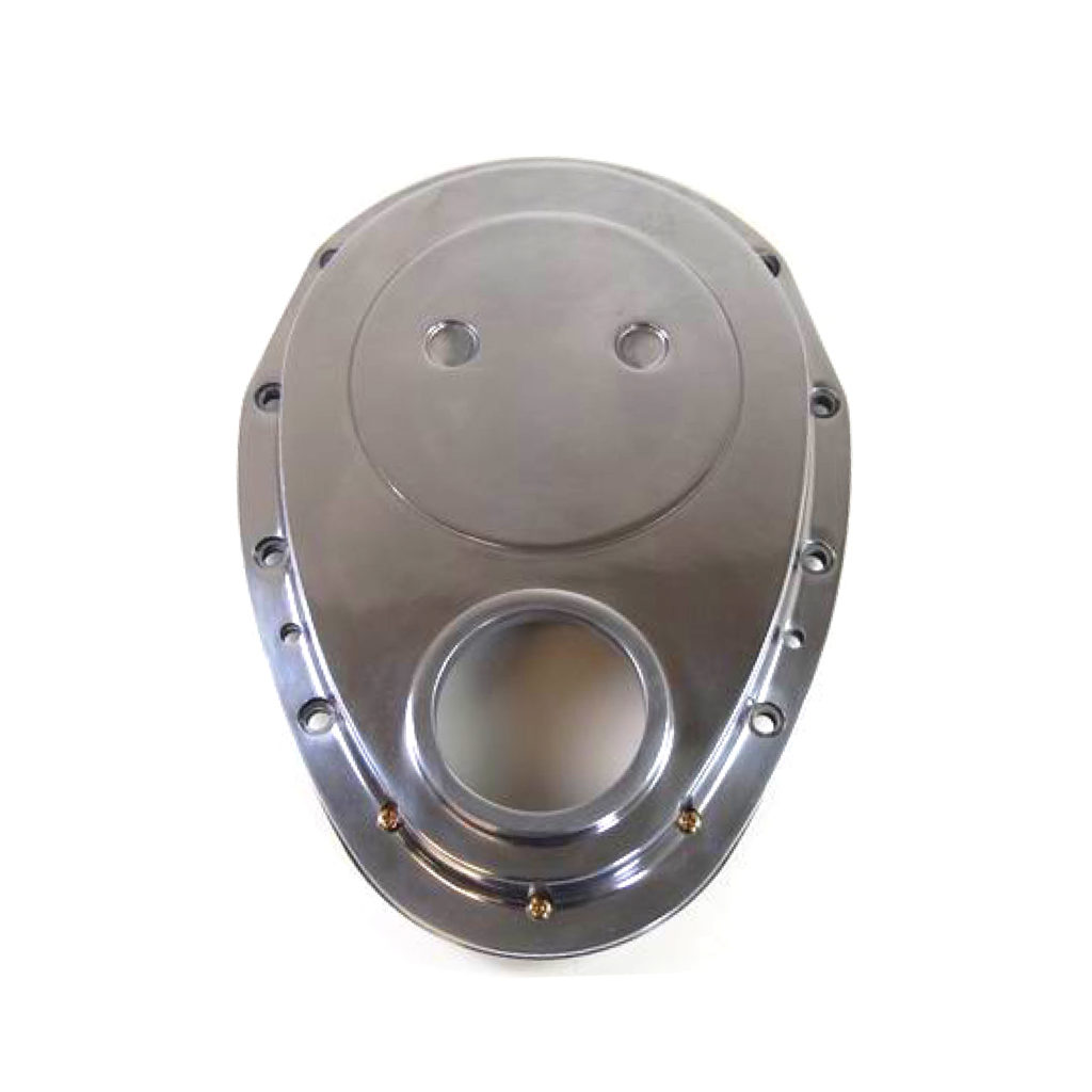 SBC 2Piece Aluminum Timing Chain Cover Polished Racing Power Company