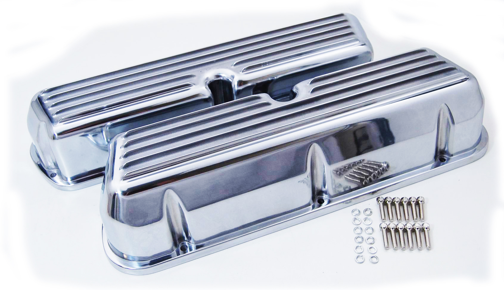 Small Block Ford Finned Aluminum Tall Valve Covers Polished Racing Power Company