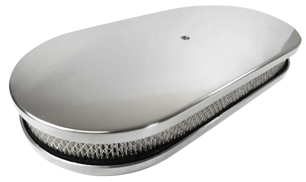 19″ x 2″ Plain Polished Dual Carb Oval Air Cleaner Set Racing Power Company