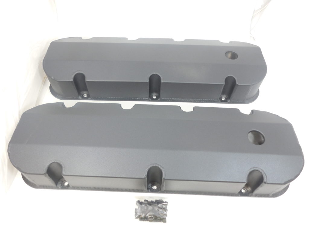 BBC Fabricated Aluminum Tall Valve Covers w/ Hole Black Racing