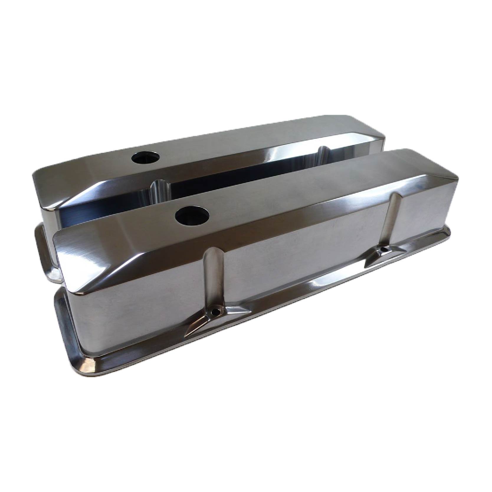 Racing Power Company R6152 Tall Recessed Plain Polished Aluminum Valve Cover for Small Block Chevy 