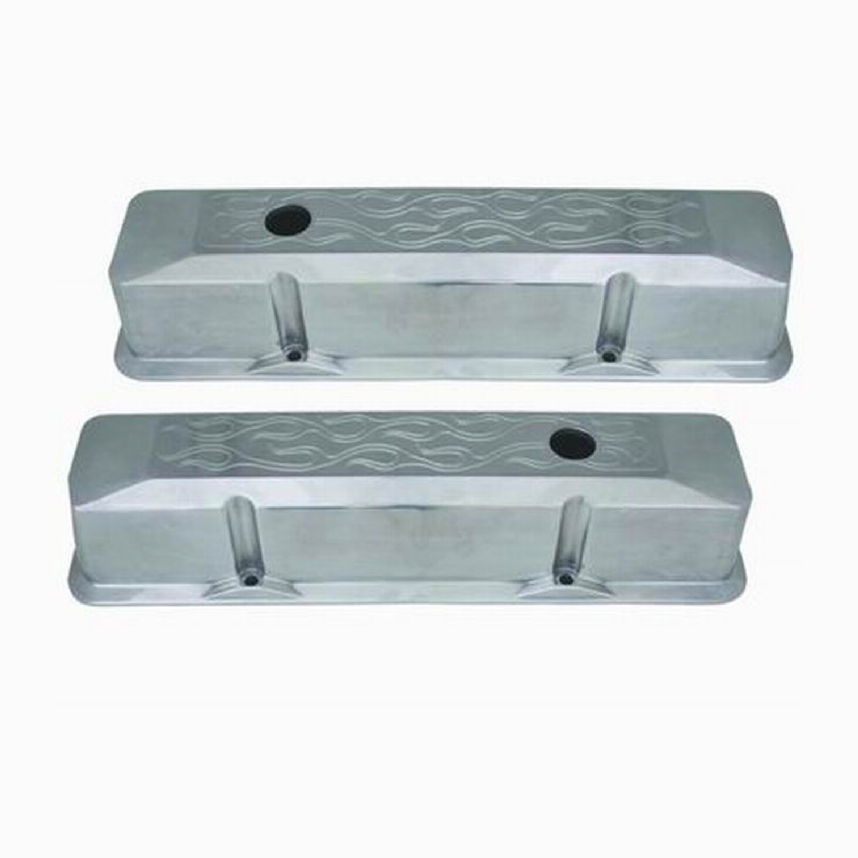 Small Block Chevy Flamed Aluminum Recessed Valve Covers Baffled