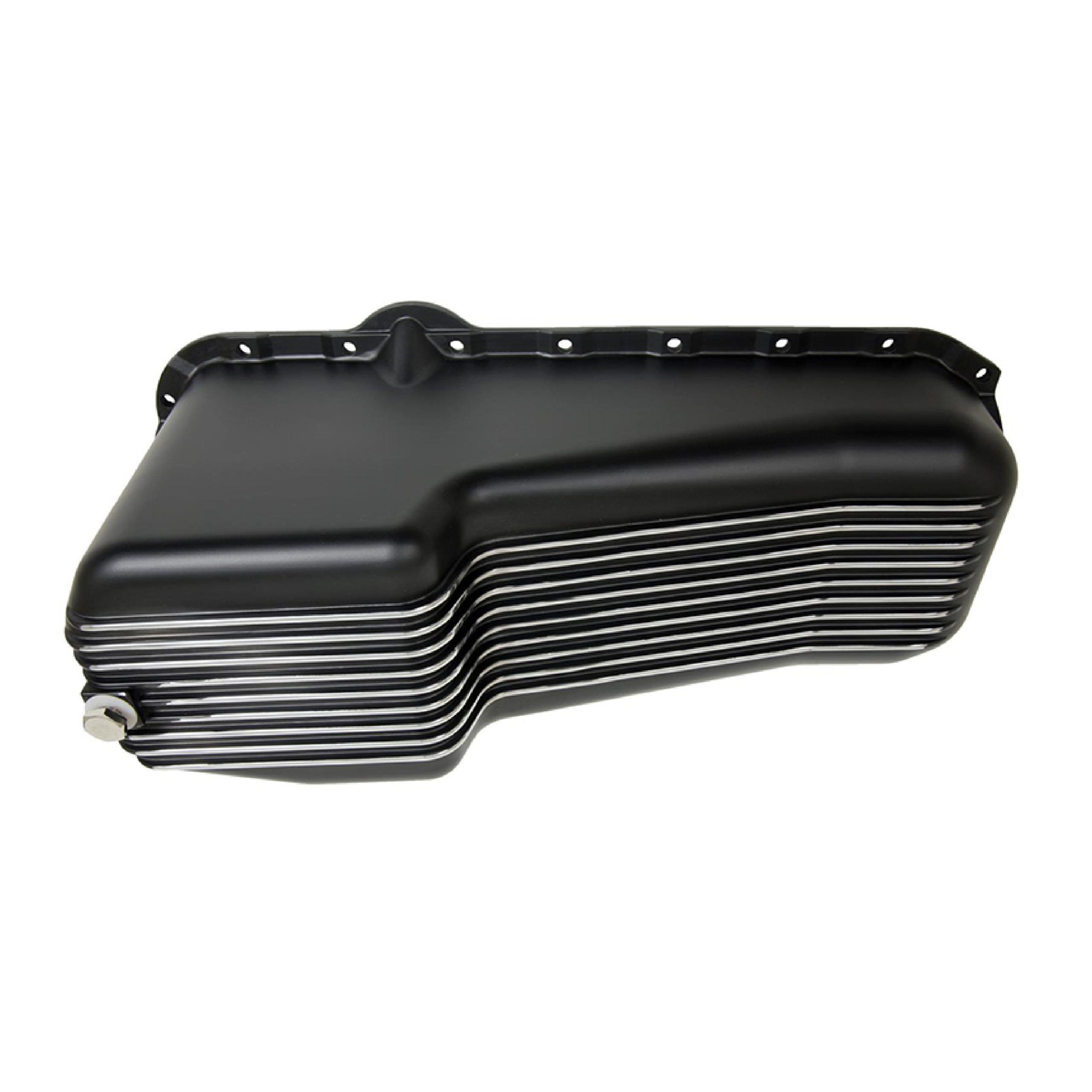 1986Up SBC Finned Aluminum Oil Pan Passenger Side Dipstick Black