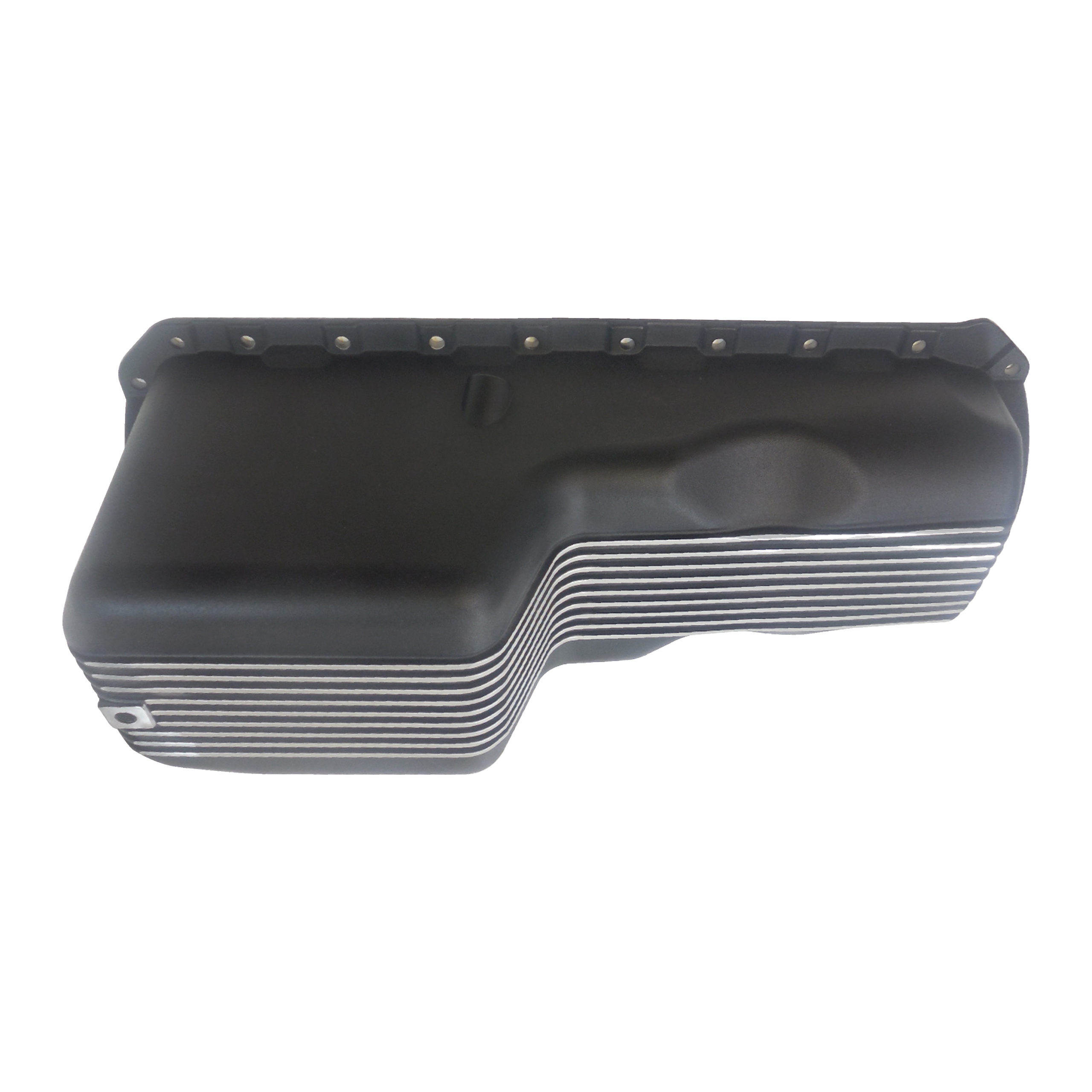 196590 BBC Finned Aluminum Oil Pan Passenger Side Dipstick Black