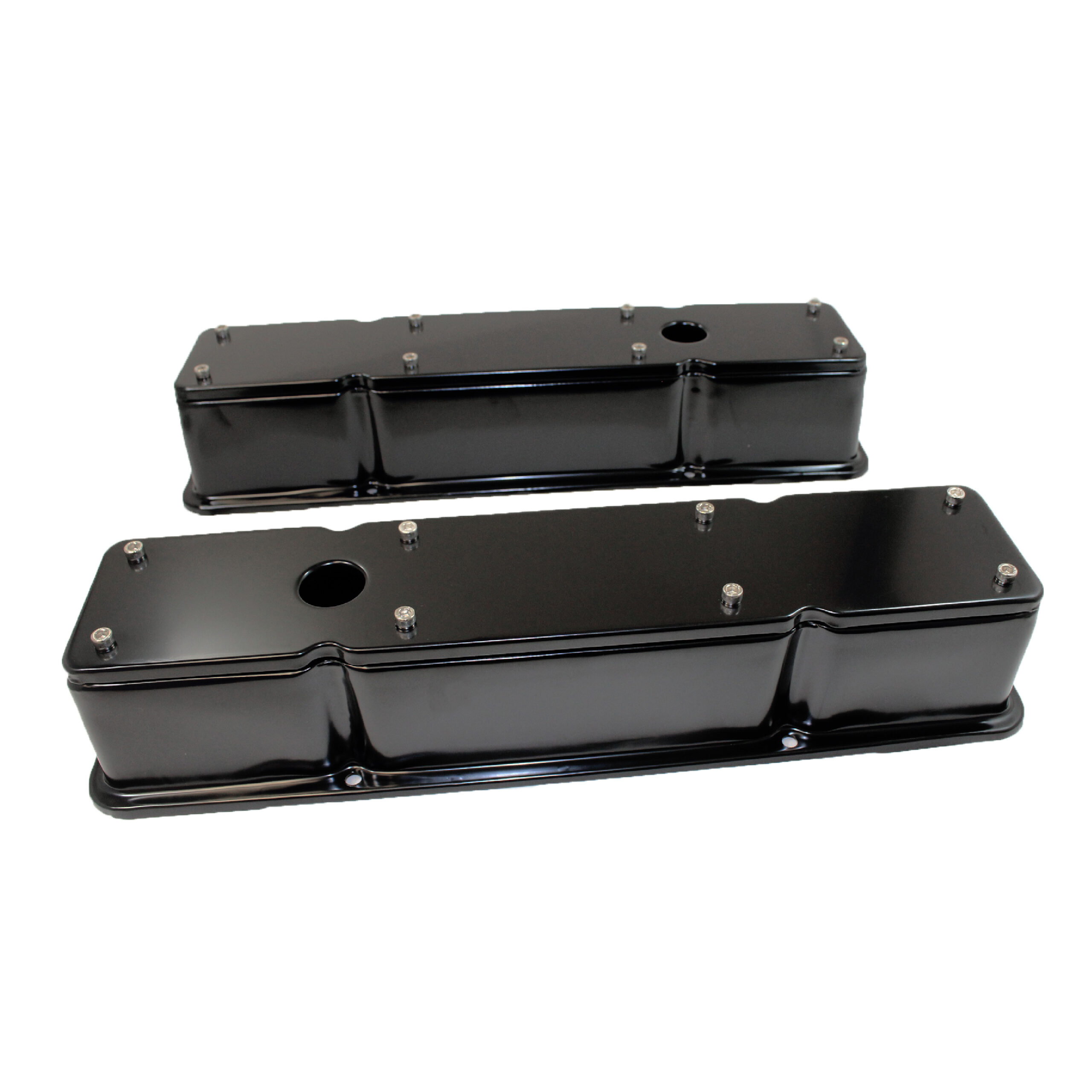 195886 SBC Tall Steel 2Piece Valve Covers Black Racing Power Company